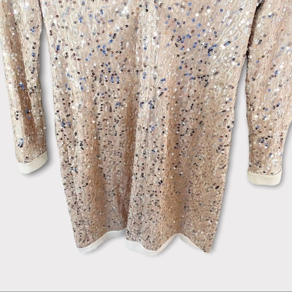 Eliza J Gold Sequin Metallic Long Sleeve Cocktail Dress - Picture 7 of 13